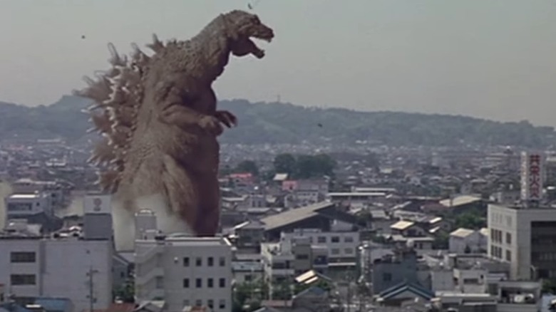 Godzilla destroying a city