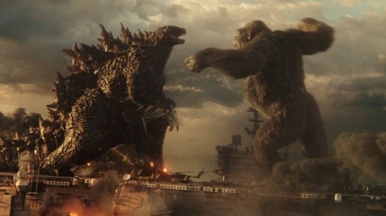 Godzilla fighting King Kong on ship