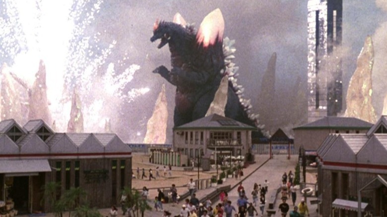 SpaceGodzilla destroying a city