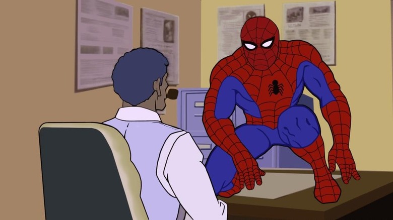 Spider-Man speaking to Robbie Robertson