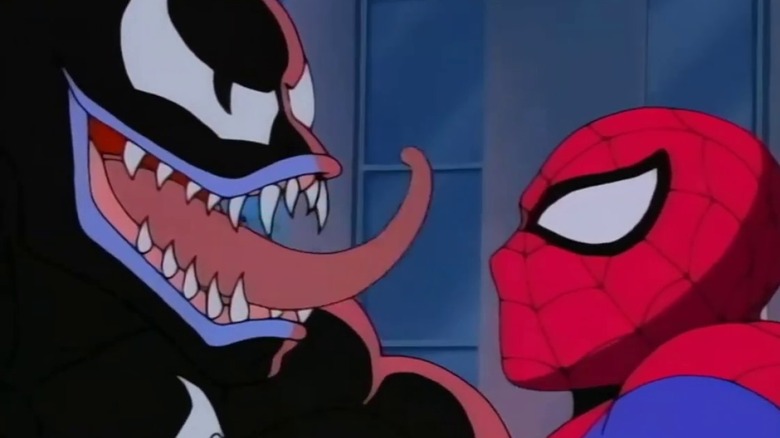 Spider-Man looking at Venom