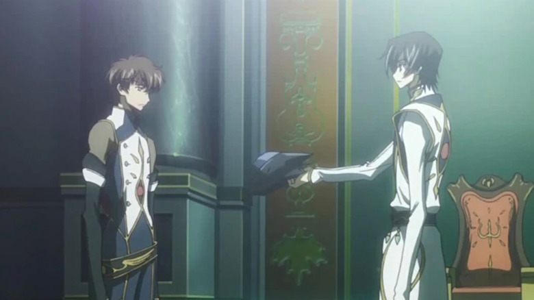 Lelouch giving Suzaku the Zero mask