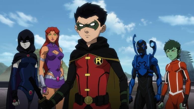 Justice League vs. Teen Titans Robin Starfire Beast Boy Raven Blue Beetle