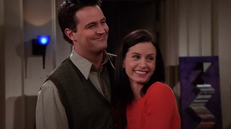 Monica and Chandler hugging in Friends