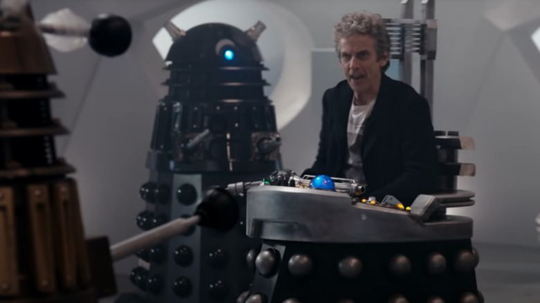 Doctor Who confronting Daleks