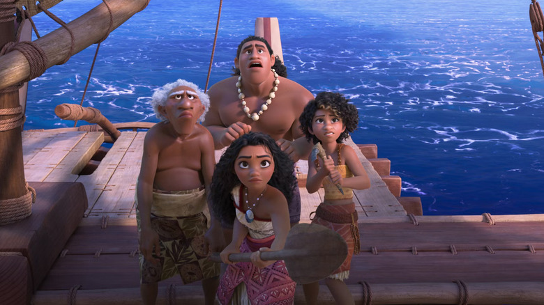 Moana and her crew sailing in "Moana 2" (2024)