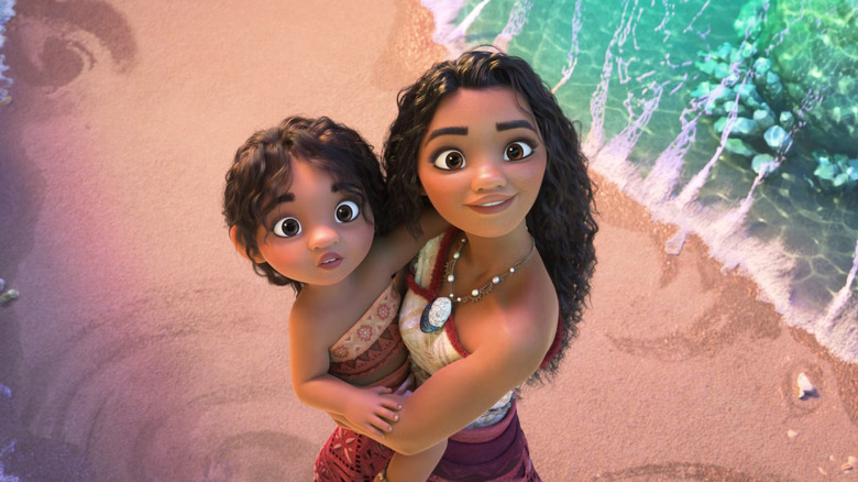 Moana and Simea on the beach in "Moana 2" (2024)