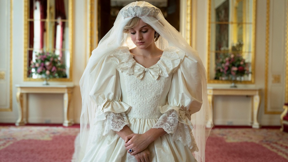 Princess Diana (Emma Corrin) in her wedding gown on The Crown season 4