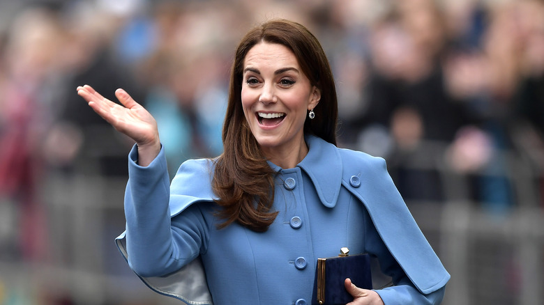 Catherine, the Duchess of Cambridge in a blue coat