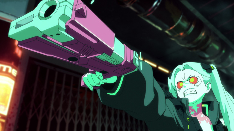 Rebecca angrily wields a pistol