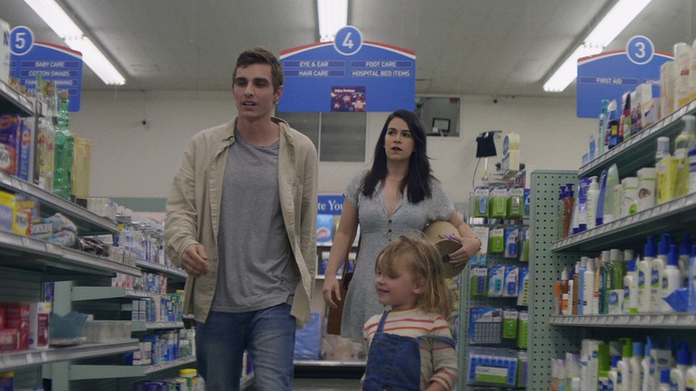 Abbi Jacobson and Dave Franco in a pharmacy