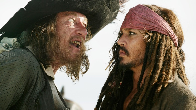 Johnny Depp and Geoffrey Rush in "Pirates of the Caribbean: On Stranger Tides"