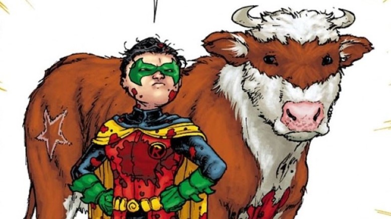 Bat-Cow and Robin posing