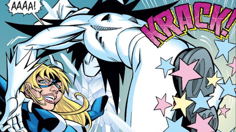 Stargirl drop kicks a villain