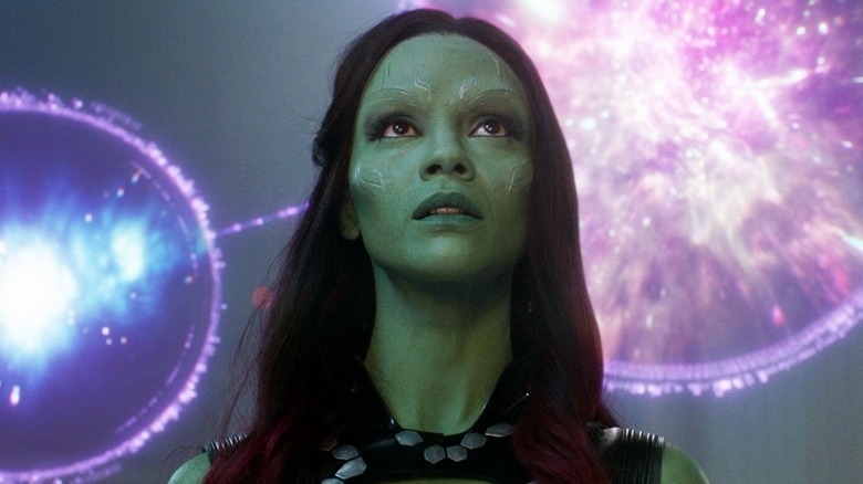 Gamora amid bursts of light