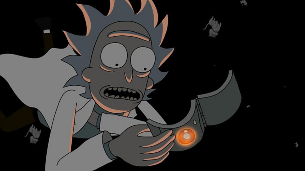 Rick on Rick and Morty, floating through the darkness