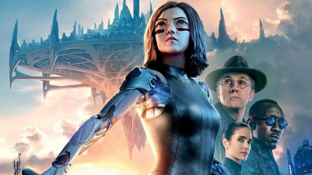 Rosa Salazar, Christoph Waltz, Jennifer Connelly, Mahershala Ali as Alita, Dr Ido, Chiren, and Vector in Alita: Battle Angel