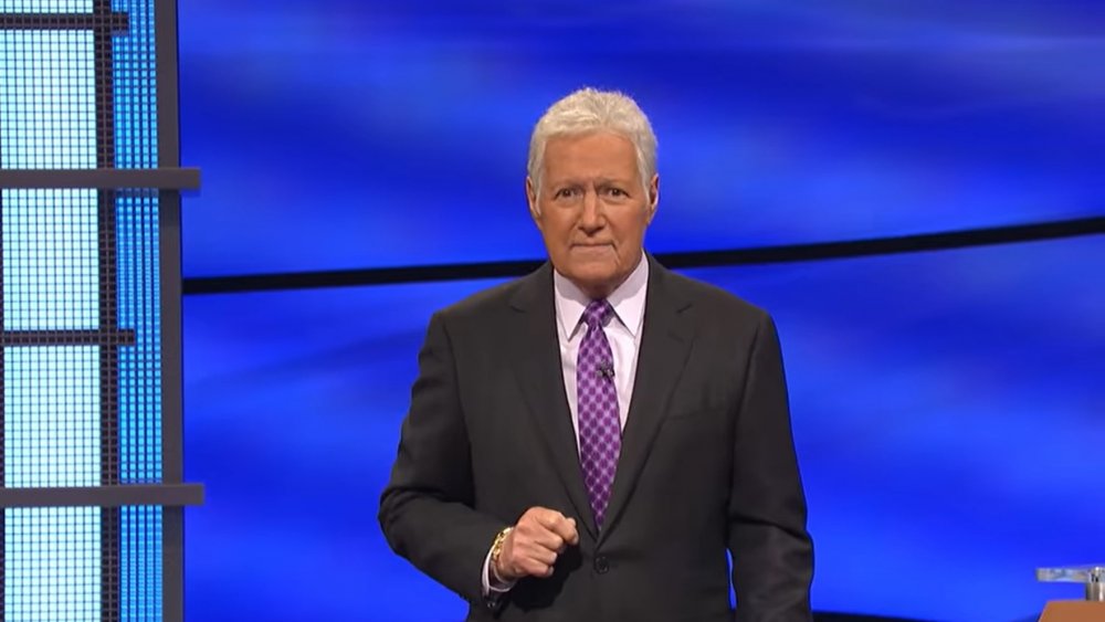 Alex Trebek on the set of Jeopardy 