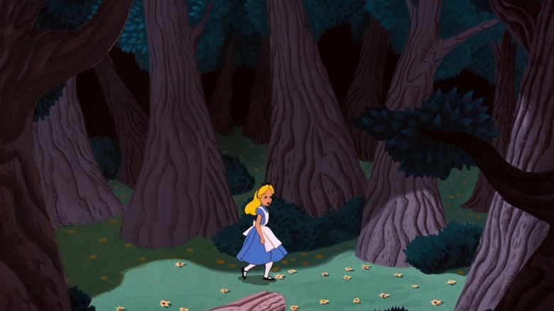 Alice walks through a dark forest