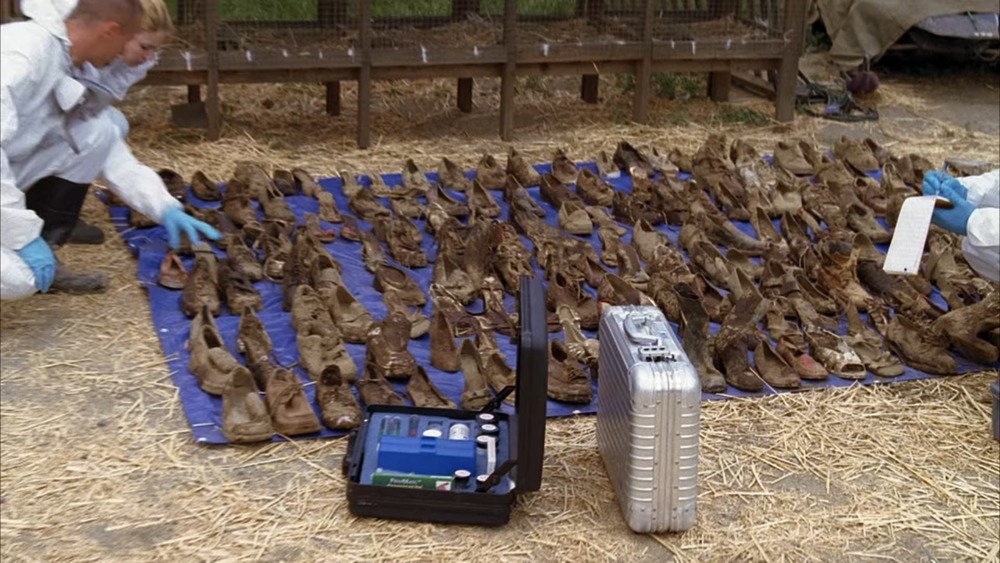 Victims' shoes on blanket