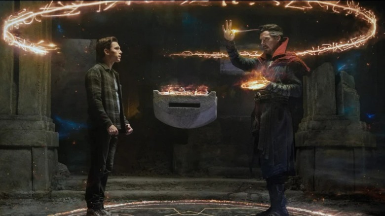 Peter Parker and Doctor Strange performing a spell