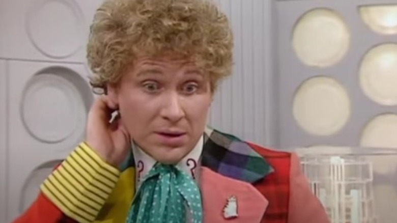 The 6th Doctor looking perplexed