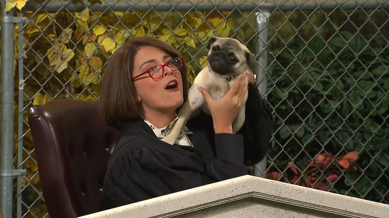 Cecily Strong with a pug