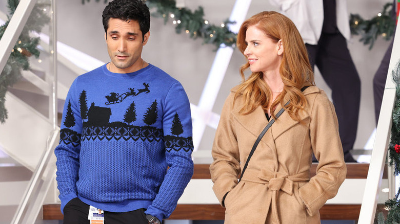 Dominic Rains and Sarah Rafferty at Christmas party