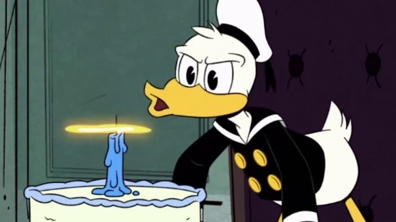 Donald Duck angrily blowing candle DuckTales