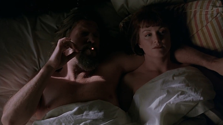 The Dude smokes as he and Maude lie in bed