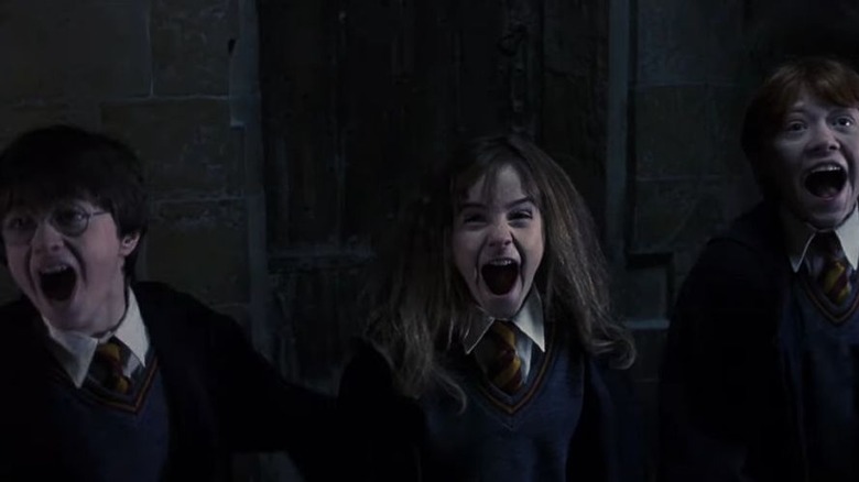 Harry, Hermione, Ron scream