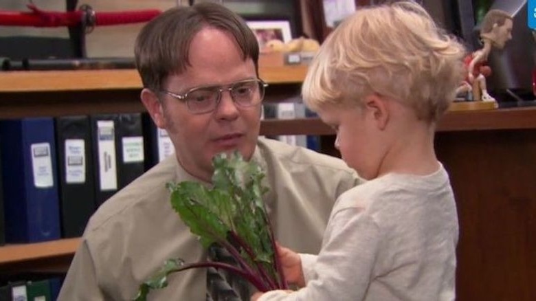 Dwight Schrute with son Phillip and some beets