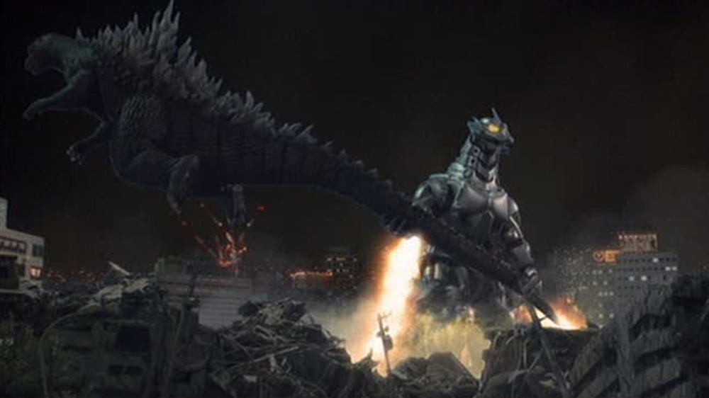 Godzilla thrown from the tail by Mechagodzilla in Godzilla against MechaGodzilla