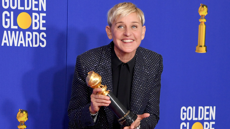 DeGeneres holding a Golden Globe