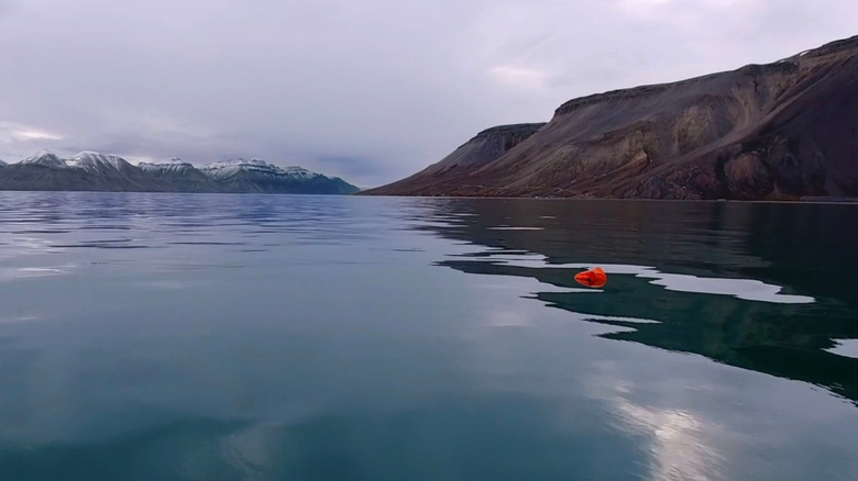 Orange bag floating in water 