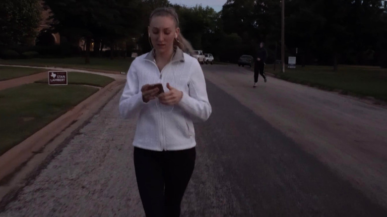 Blonde jogger being chased