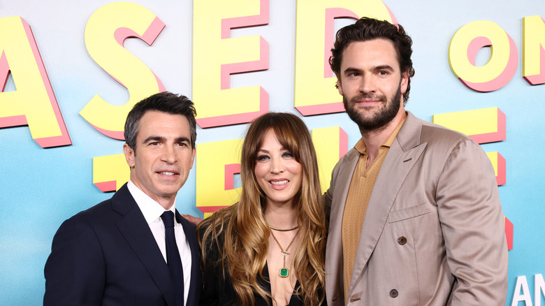 Chris, Kaley and Tom pose at the premier