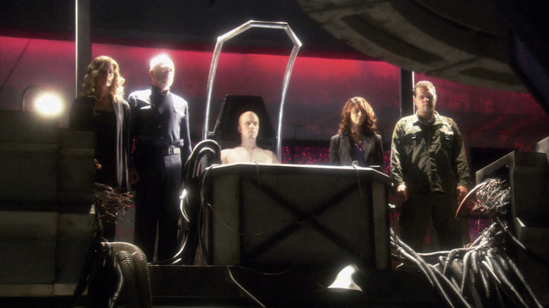 The Final Five standing together on Battlestar Galactica