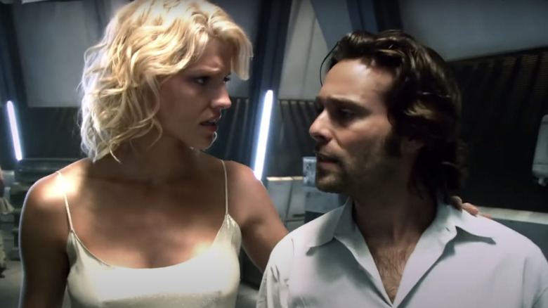 Six and Baltar aboard Battlestar Galactica