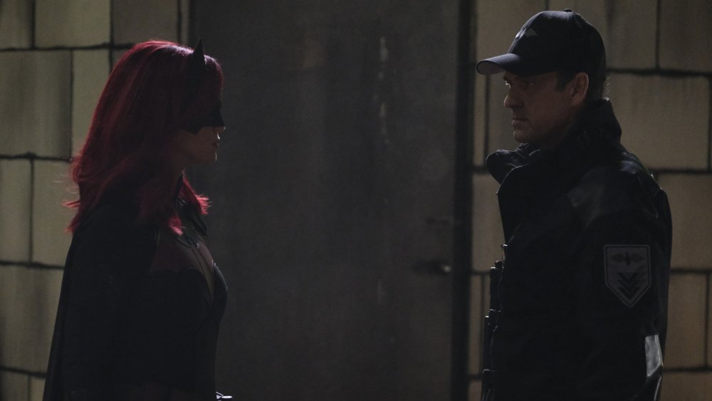 Ruby Rose as Batwoman and Dougray Scott as Jacob Kane in Batwoman 