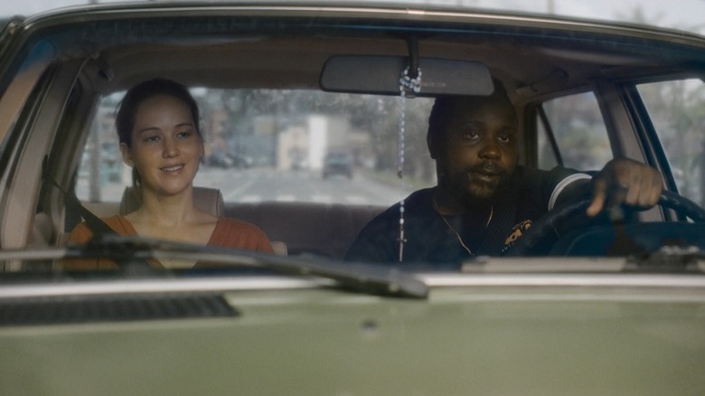 Jennifer Lawrence and Brian Tyree Henry drive in Causeway