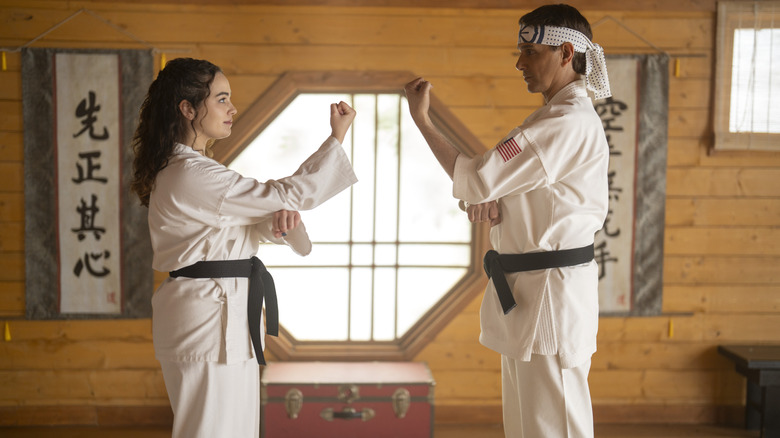 Daniel training Samantha on Cobra Kai