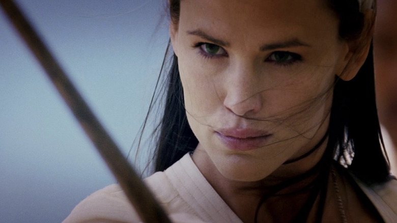 Elektra looks determined in close-up