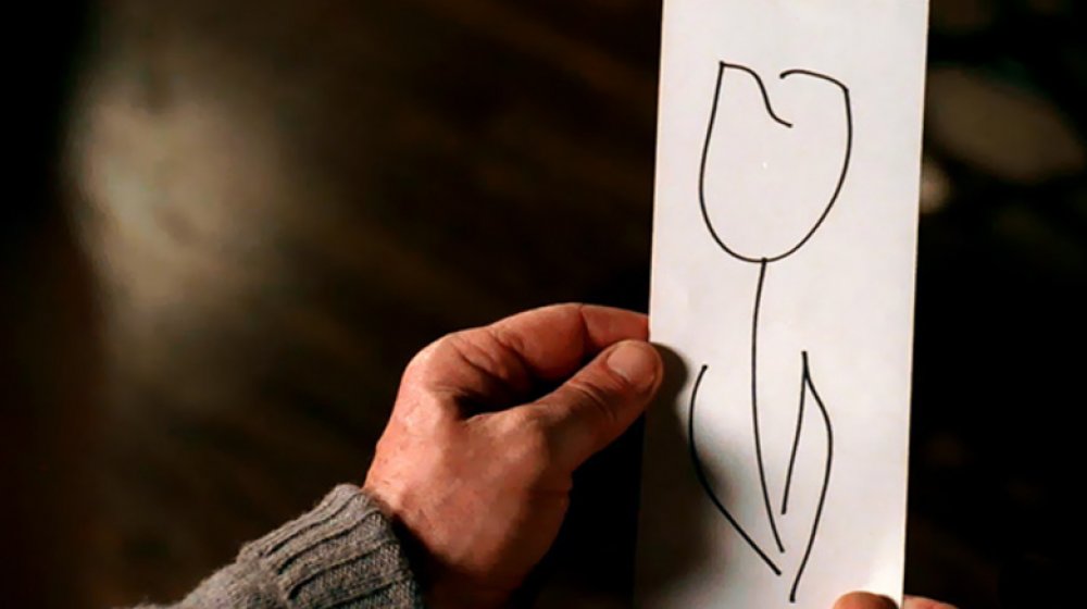 Walter's drawing of a white tulip in Fringe