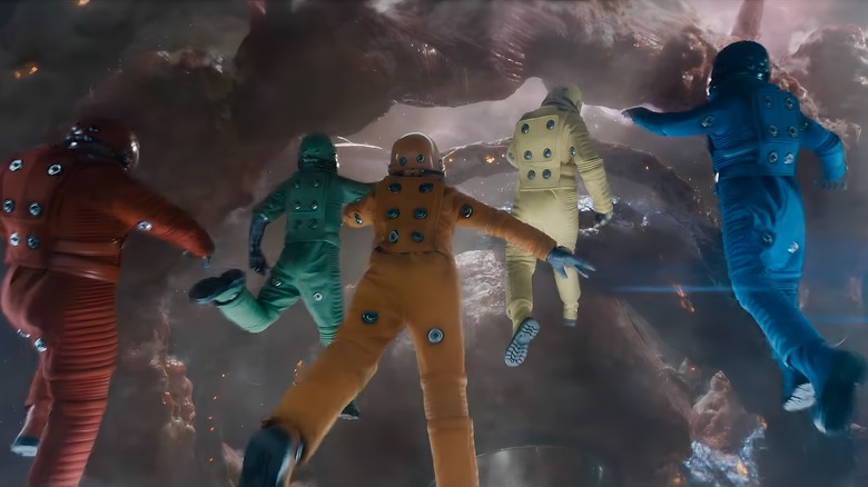 The Guardians float through space