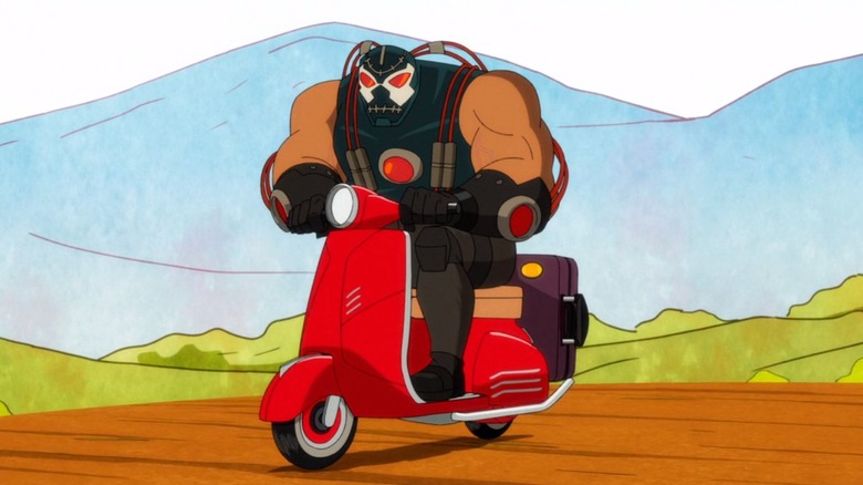 Bane riding a Vespa