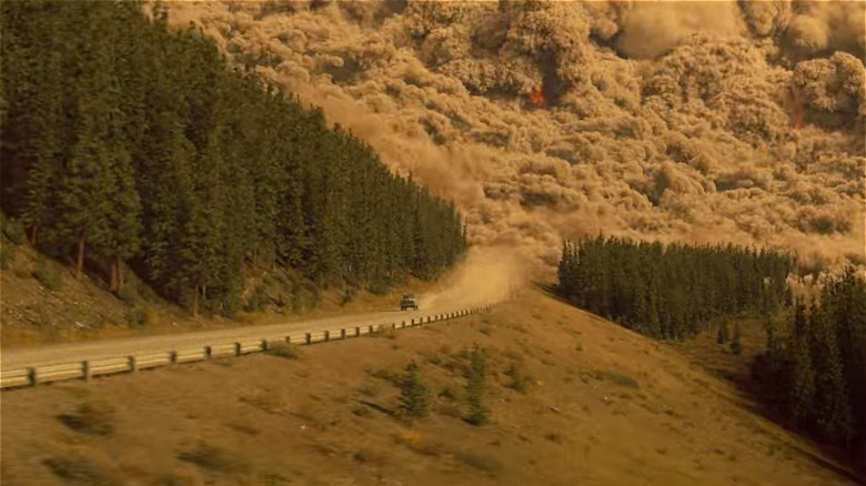 A car escaping volcanic ash