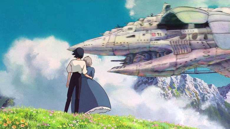 Howl and Sophie watching an aircraft