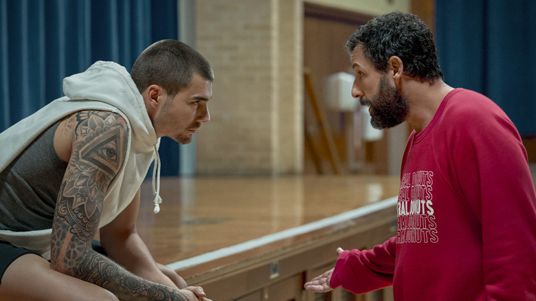 uancho Hernangomez as Bo Cruz and Adam Sandler as Stanley Sugerman in Hustle