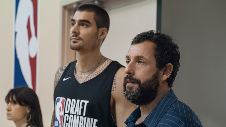 uancho Hernangomez as Bo Cruz and Adam Sandler as Stanley Sugerman in Hustle